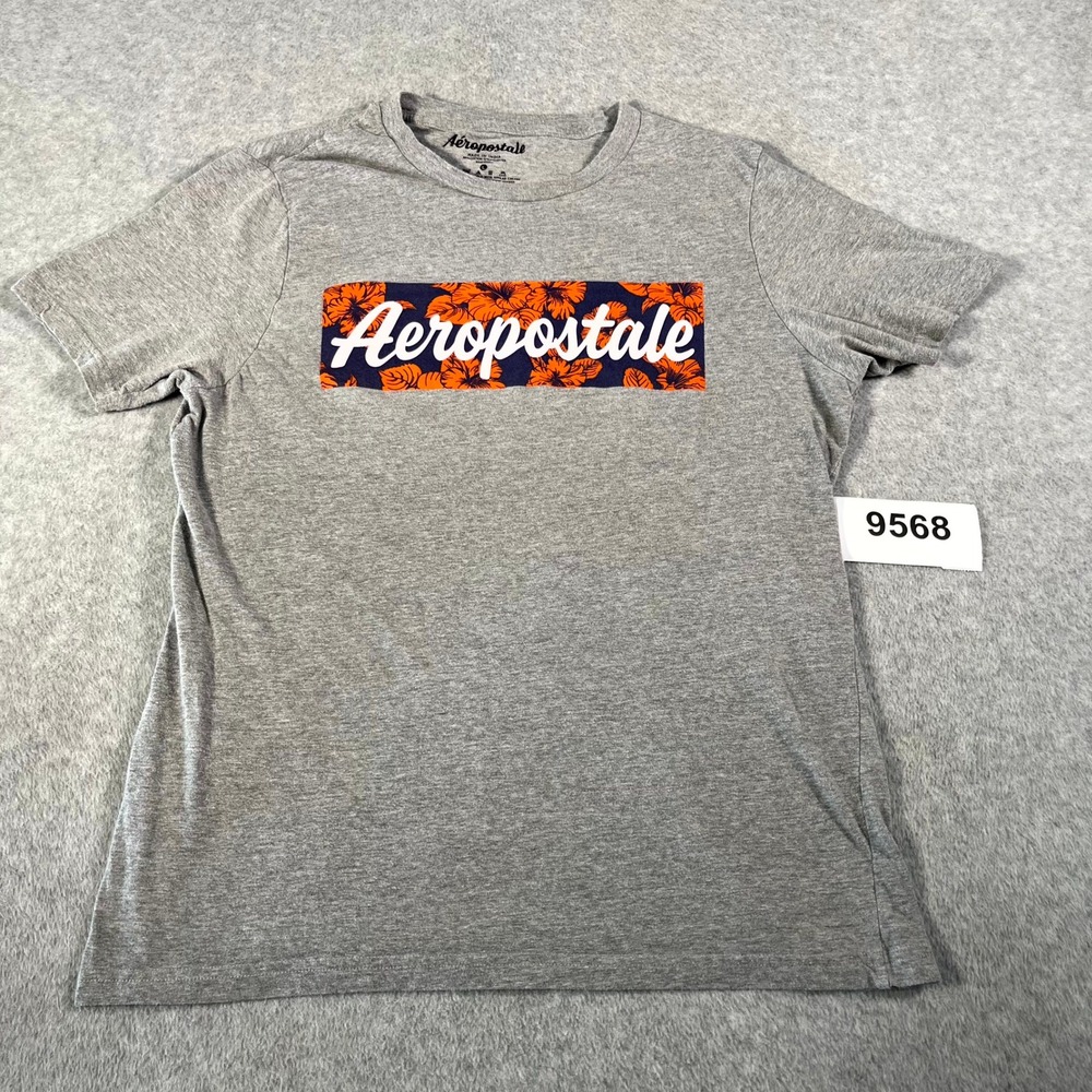 Aeropostale T Shirt Mens Large Heather Gray Cotton Graphic Logo Crew Neck